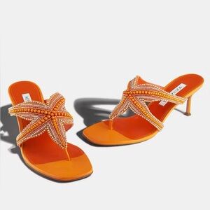 New AQUAZZURA Reef Star beaded leather thong sandals 40